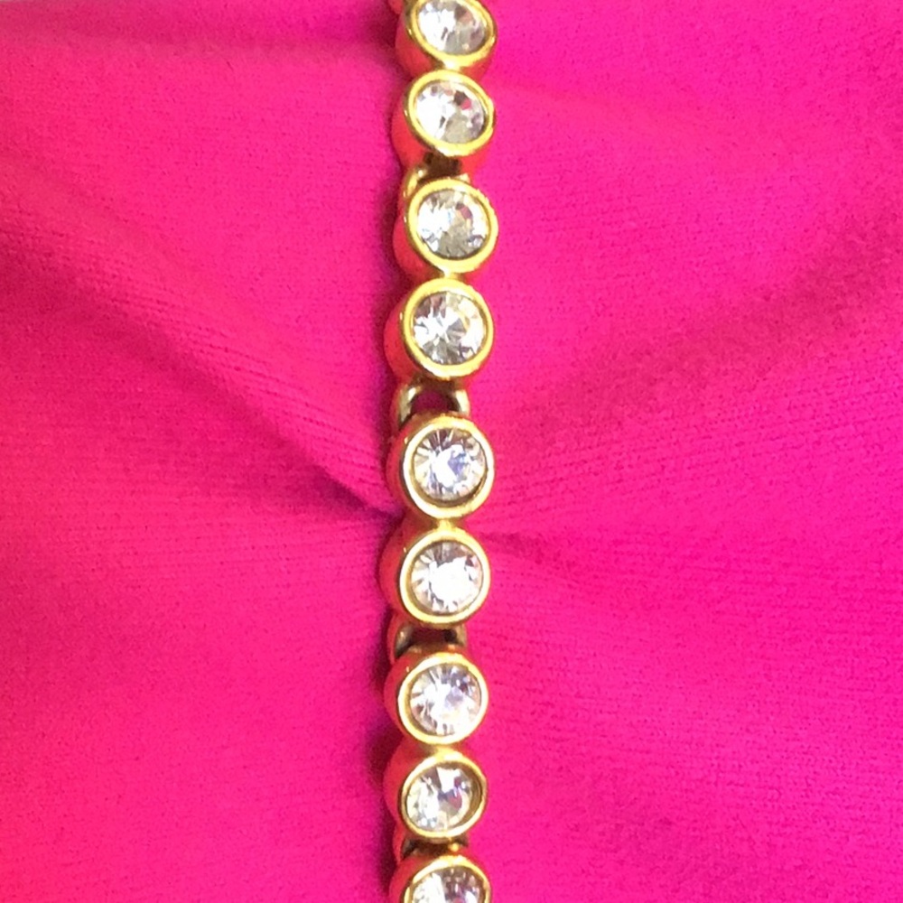 Swarovski Signed Crystal Gold Toned Tennis Bracelet- Excellent Condition #68